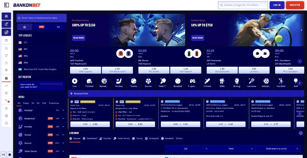 Homepage of BankonBet