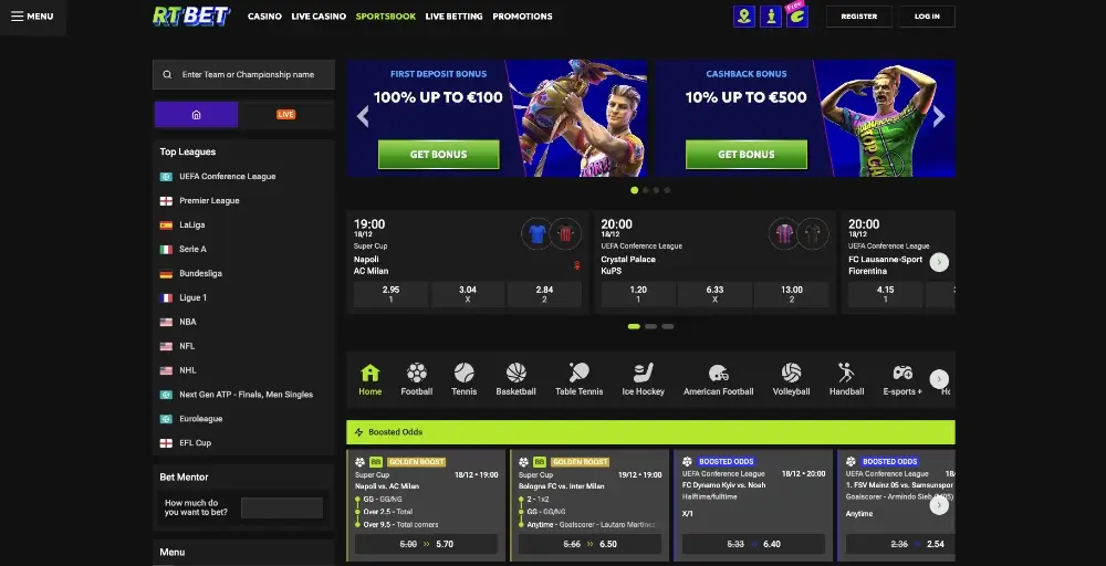 Homepage of RTBet